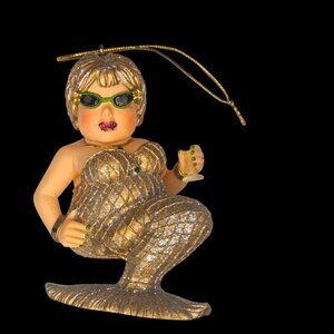 December Diamonds Mermaid Margarita Gold 2003 Ornament Chipped Cup No Box